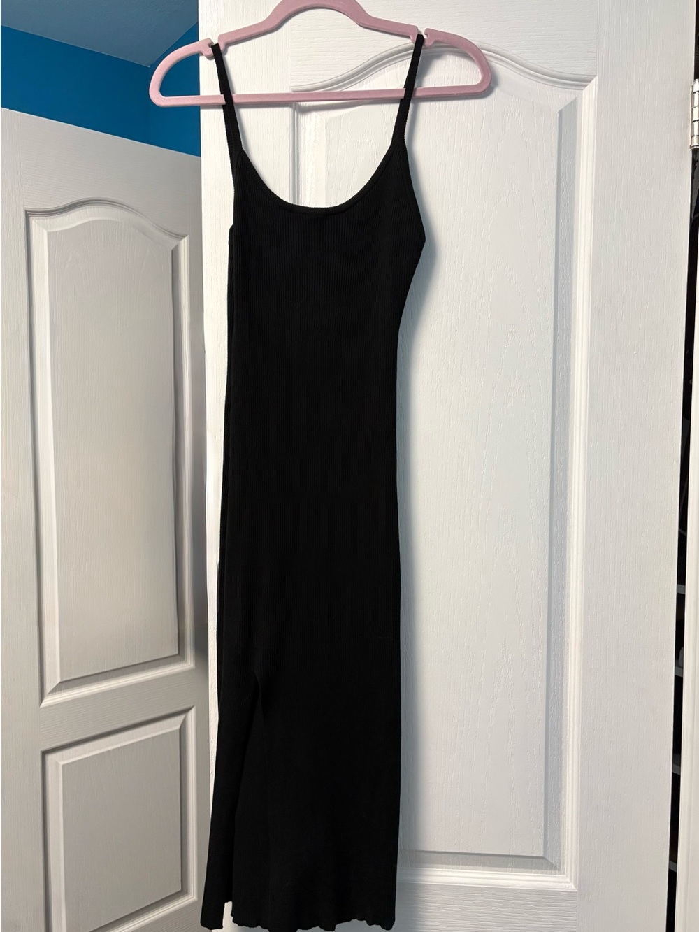 Black Ribbed Slip Dress - Classic Women's Midi